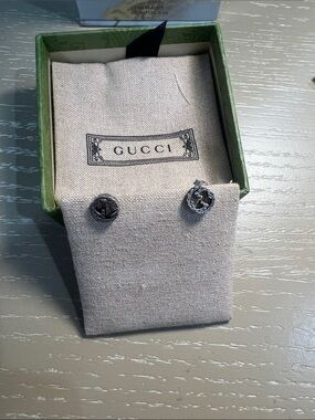 Gucci Silver Interlocking G Logo Stud Earrings